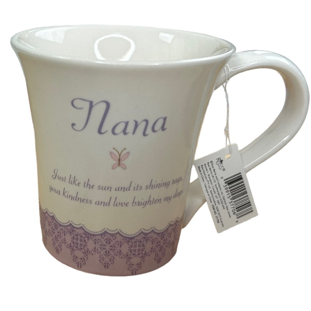 Russ Berrie Nana Mug Coffee Tea Cocoa Butterflies & Flowers Grandmother Cup NEW